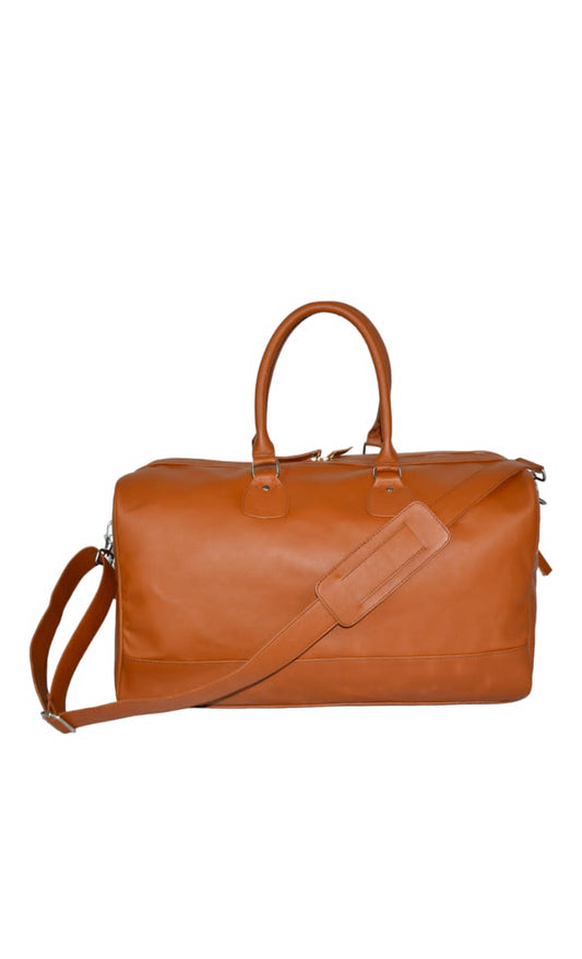 Mustard Brown Genuine Cow Leather Duffel Travel Bag, Weekender Bag